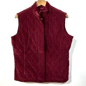 Eddie Bauer Quilted Corduroy Vest Womens M Lined Pockets Zip Maroon